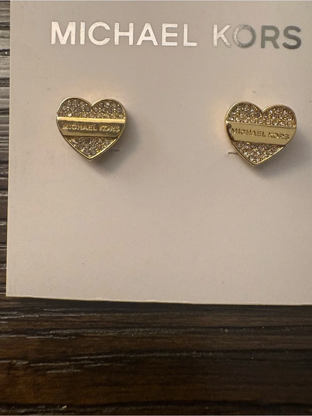 NEW Michael Kors Gold Heart Logo Stud Earrings